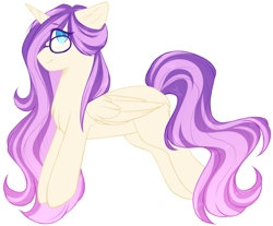 Size: 1259x1044 | Tagged: safe, artist:purplegrim40, imported from derpibooru, oc, oc only, alicorn, pony, alicorn oc, female, glasses, horn, magical lesbian spawn, mare, offspring, parent:fluttershy, parent:twilight sparkle, parents:twishy, simple background, solo, white background, wings