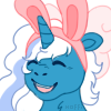 Size: 100x100 | Tagged: safe, artist:hoffnungsstern, imported from derpibooru, oc, oc only, oc:fleurbelle, alicorn, alicorn oc, bow, bunny ears, female, hair bow, horn, icon, laughing, mare, simple background, solo, transparent background, wings