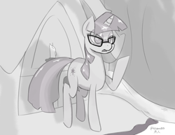 Size: 3850x2975 | Tagged: safe, artist:ktubosi83, imported from derpibooru, sci-twi, twilight sparkle, pony, unicorn, black and white, glasses, golden oaks library, grayscale, monochrome, solo, unicorn twilight