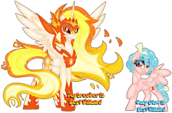 Size: 1280x842 | Tagged: safe, artist:missbramblemele, imported from derpibooru, cozy glow, daybreaker, alicorn, pegasus, pony, antagonist, bow, cozy glow's bow, duo, duo female, eye clipping through hair, eyebrows, eyebrows visible through hair, female, filly, foal, hair bow, mane of fire, mare, simple background, spread wings, transparent background, wings