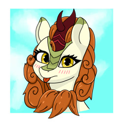 Size: 1500x1500 | Tagged: safe, artist:kpapwiss, imported from derpibooru, autumn blaze, kirin, :p, blushing, bust, cute, female, looking at you, mare, portrait, solo, tongue out
