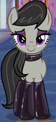 Size: 299x651 | Tagged: safe, anonymous artist, edit, edited screencap, imported from derpibooru, screencap, octavia melody, earth pony, pony, a horse shoe-in, season 9, spoiler:s09, bedroom eyes, choker, clothes, cropped, eyeshadow, female, latex, latex socks, lidded eyes, looking at you, makeup, mare, smiling, socks, solo