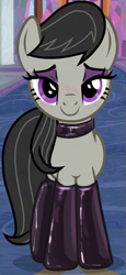 Size: 299x651 | Tagged: safe, anonymous artist, edit, edited edit, edited screencap, imported from derpibooru, screencap, octavia melody, earth pony, pony, a horse shoe-in, season 9, spoiler:s09, bedroom eyes, blushing, choker, clothes, cropped, eyeshadow, female, latex, latex socks, lidded eyes, looking at you, makeup, mare, smiling, socks, solo