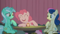 Size: 640x360 | Tagged: safe, imported from derpibooru, screencap, bon bon, lyra heartstrings, pinkie pie, sweetie drops, earth pony, pony, unicorn, season 8, the maud couple, ^^, animated, cute, diapinkes, eyes closed, female, gif, gifs.com, laughing, mare, open mouth, open smile, smiling, trio