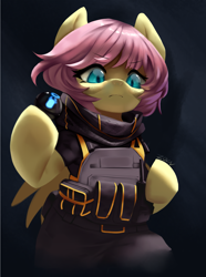 Size: 2169x2911 | Tagged: safe, artist:theprince, imported from derpibooru, fluttershy, pegasus, pony, badass, bipedal, black background, flutterbadass, rainbow six siege, simple background, solo