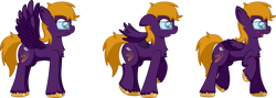 Size: 1920x681 | Tagged: safe, artist:alexdti, imported from derpibooru, oc, oc only, oc:purple creativity, pegasus, pony, blushing, chest fluff, female, floppy ears, folded wings, full body, glasses, hooves, mare, open mouth, open smile, partially open wings, pegasus oc, raised leg, side view, simple background, smiling, solo, spread wings, standing, tail, transparent background, unshorn fetlocks, wings