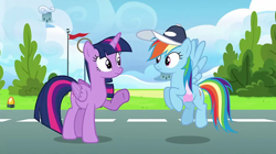 Size: 720x404 | Tagged: safe, imported from derpibooru, screencap, rainbow dash, twilight sparkle, alicorn, pony, top bolt, coach rainbow dash, coaching cap, thumbnail, towel, twilight sparkle (alicorn), youtube link