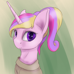 Size: 2160x2160 | Tagged: safe, artist:tenebrisnoctus, imported from derpibooru, princess cadance, alicorn, pony, abstract background, bust, canterlot wedding 10th anniversary, clothes, looking at you, portrait, smiling, solo, sweater, younger