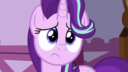 Size: 1280x720 | Tagged: safe, imported from derpibooru, screencap, starlight glimmer, pony, unicorn, fame and misfortune, season 7, cute, female, frown, glimmerbetes, implied rarity, looking at you, mare, sad, sadlight glimmer, sadorable, solo