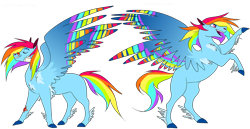 Size: 1280x659 | Tagged: safe, artist:itsvoids, imported from derpibooru, rainbow dash, pegasus, pony, bandaid, colored wings, feathered fetlocks, female, mare, missing cutie mark, multicolored wings, older, older rainbow dash, rainbow wings, rearing, simple background, solo, spread wings, transparent background, wings