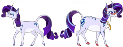 Size: 1280x498 | Tagged: safe, artist:itsvoids, imported from derpibooru, rarity, classical unicorn, pony, unicorn, alternate design, cloven hooves, ear piercing, earring, eyes closed, female, glasses, jewelry, leonine tail, mare, measuring tape, missing cutie mark, older, older rarity, piercing, rarity's glasses, simple background, solo, transparent background, unshorn fetlocks