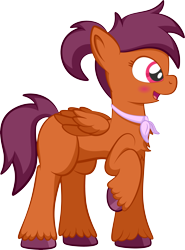 Size: 3105x4196 | Tagged: safe, artist:alexdti, imported from derpibooru, oc, oc only, oc:vee, pegasus, pony, ascot, blushing, chest fluff, female, folded wings, full body, g5, high res, hooves, mare, no cutie marks yet, open mouth, open smile, pegasus oc, ponytail, pose, raised hoof, side view, simple background, smiling, solo, standing, tail, transparent background, unshorn fetlocks, wings