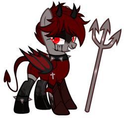 Size: 971x928 | Tagged: safe, artist:idkhesoff, derpibooru exclusive, imported from derpibooru, oc, oc only, oc:lucy fair, bat pony, demon, demon pony, pony, anklet, armor, bat pony oc, blood, choker, clothes, crying, devil, devil horns, devil tail, female, grin, horns, jewelry, lip piercing, mare, markings, nose piercing, nose ring, piercing, pitchfork, simple background, smiling, snake bites, socks, solo, spiked choker, stockings, tail, tears of blood, thigh highs, transparent background