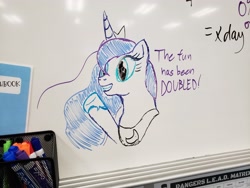 Size: 4032x3024 | Tagged: safe, imported from twibooru, princess luna, alicorn, pony, bust, dialogue, female, image, jewelry, mare, needs more jpeg, regalia, solo, the fun has been doubled, traditional art, whiteboard