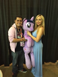 Size: 768x1024 | Tagged: safe, imported from derpibooru, twilight sparkle, human, bronycon, bronycon 2016, irl, irl human, life size, photo, plushie, tara strong, voice actor