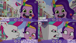 Size: 1280x720 | Tagged: safe, edit, edited screencap, editor:quoterific, imported from derpibooru, screencap, pipp petals, zipp storm, pegasus, pony, spoiler:g5, spoiler:my little pony: tell your tale, spoiler:tyts01e02, duo, eyes closed, female, g5, grin, mare, my little pony: tell your tale, open mouth, open smile, smiling, text, zipp's flight school