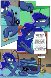 Size: 1800x2736 | Tagged: safe, artist:candyclumsy, imported from derpibooru, princess luna, dragon, comic:luna's cronenberg, accident, book, canterlot, canterlot castle, claws, comic, commissioner:bigonionbean, crown, cutie mark, dragoness, dragonified, dresser, ethereal mane, female, furniture, horn, jewelry, lunadragon, magic, regalia, scales, shocked, species swap, surprised, tail, tail whip, talking to herself, wings, writer:bigonionbean