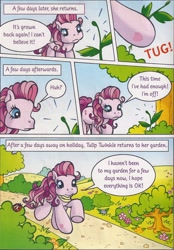 Size: 1280x1840 | Tagged: safe, artist:heckyeahponyscans, imported from derpibooru, tulip twinkle, annoyed, clothes, g3, garden, official, official comic, path, scarf, the beautiful garden weeds, weeds