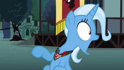 Size: 1280x720 | Tagged: safe, imported from derpibooru, screencap, trixie, pony, unicorn, magic duel, season 3, alicorn amulet, evil trixie, female, grin, jaw drop, mare, oh my gosh, omg, open mouth, raised hoof, reaction image, shocked, shrunken pupils, smiling, solo, surprised, wat, what the hay?, wtf