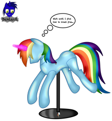 Size: 3840x4154 | Tagged: safe, artist:damlanil, imported from derpibooru, rainbow dash, pegasus, pony, bondage, clothes, collar, comic, crystal horn, encasement, fake horn, female, horn, i have no mouth and i must scream, inanimate tf, latex, link in description, magic, magic aura, mannequin, mannequin tf, mare, no mouth, objectification, pedestal, petrification, ponyquin, rubber, shiny, show accurate, simple background, solo, speech bubble, text, transformation, transparent background, vector