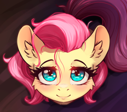 Size: 3524x3102 | Tagged: safe, artist:alcor, imported from derpibooru, fluttershy, pegasus, pony, blushing, bust, cute, female, high res, looking at you, looking up, looking up at you, mare, shyabetes, sitting, smiling, smiling at you, solo