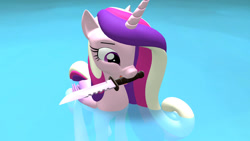 Size: 1024x577 | Tagged: safe, artist:westrail642fan, imported from derpibooru, princess cadance, 3d, knife, mouth hold, peace was never an option, source filmmaker