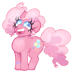 Size: 614x609 | Tagged: safe, artist:beebee, imported from derpibooru, pinkie pie, earth pony, pony, alternate design, female, looking up, mare, open mouth, open smile, simple background, smiling, solo, white background