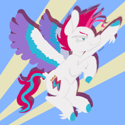Size: 640x640 | Tagged: safe, artist:shiiiny, imported from derpibooru, zipp storm, pegasus, pony, abstract background, colored hooves, colored wings, digital art, dock, eyebrow slit, eyebrows, feathered fetlocks, female, floating, flying, g5, mare, narrowed eyes, solo, spread wings, tail, tail feathers, wings