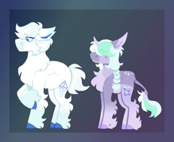 Size: 1100x900 | Tagged: safe, artist:lepz_weird, imported from derpibooru, double diamond, oc, oc:night glaze, earth pony, pony, unicorn, chest fluff, duo, female, hair over eyes, male, mare, offspring, parent:double diamond, parent:starlight glimmer, parents:glimmerdiamond, stallion