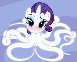 Size: 3300x2674 | Tagged: safe, alternate version, artist:badumsquish, derpibooru exclusive, imported from derpibooru, rarity, mermaid, monster pony, octopony, octopus, original species, pony, unicorn, blushing, eyeshadow, female, flirting, high angle, looking at you, looking up, makeup, mare, mermarity, raised eyebrow, show accurate, smiling, smirk, species swap, tentacles