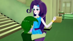 Size: 1920x1080 | Tagged: safe, artist:hornydogo, imported from derpibooru, rarity, spike, human, equestria girls, 3d, duo, female, hug, koikatsu, male, rarity peplum dress, shipping, sparity, straight