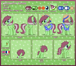 Size: 8389x7323 | Tagged: safe, artist:lightning stripe, derpibooru exclusive, imported from derpibooru, oc, oc only, oc:watermelon success, pegasus, pony, 2021, :p, absurd resolution, blue eyes, bob cut, butt, chest fluff, clothes, collar, commission, covered eyes, cute, cutie mark, diaper, dress, ear fluff, female, female symbol, filly, floppy ears, foal, folded wings, freckles, french flag, front view, green background, hair over eyes, hair over one eye, hat, mare, messy mane, ocbetes, open mouth, panties, patterned background, pegasus oc, plot, raised hoof, rear view, red mane, reference sheet, ribbon, show accurate, simple background, sitting, skirt, smiling, solo, tail, technically an upskirt shot, teenager, text, three quarter view, tomboy, tongue out, tooth gap, transparent background, two toned mane, two toned tail, underwear, union flag, union jack, upskirt, vector, white underwear, wings