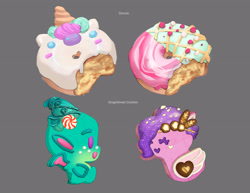 Size: 3300x2550 | Tagged: safe, artist:vivian lieu, imported from derpibooru, pipp petals, dragon, pegasus, leak, spoiler:g5, spoiler:winter wishday, baby, baby dragon, concept art, cookie, donut, female, food, g5, male, mare, my little pony: make your mark, official, sparky sparkeroni, winter wishday