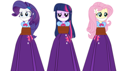 Size: 1024x576 | Tagged: safe, artist:cartoonmasterv3, imported from derpibooru, fluttershy, rarity, twilight sparkle, human, equestria girls, bondage, bound and gagged, cloth gag, clothes, female, gag, help, long skirt, scared, simple background, skirt, tied up, transparent background, worried