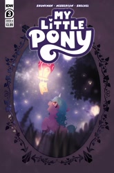 Size: 2063x3131 | Tagged: safe, idw, imported from derpibooru, izzy moonbow, pony, unicorn, spoiler:comic, spoiler:g5, spoiler:g5comic, spoiler:g5comic03, comic cover, female, filly, filly izzy moonbow, foal, g5, lantern, my little pony: a new generation, night, solo, younger