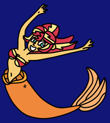 Size: 900x1000 | Tagged: safe, artist:jadeharmony, imported from derpibooru, sunset shimmer, mermaid, equestria girls, armpits, arms in the air, belly button, bra, cute, grin, hands in the air, mermaidized, seashell bra, smiling, solo, species swap