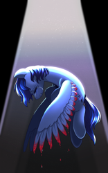 Size: 1600x2560 | Tagged: safe, artist:syrupyyy, imported from derpibooru, oc, oc only, oc:crystal skies, pegasus, pony, fanfic:love friendship and gangsters, blood, fanfic, fanfic art, fanfic cover, solo