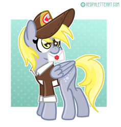 Size: 871x917 | Tagged: safe, artist:redpalette, imported from derpibooru, derpy hooves, pegasus, abstract background, cute, envelope, hat, mailmare, mouth hold