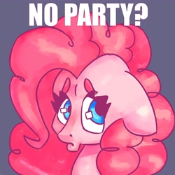 Size: 5000x5000 | Tagged: safe, artist:mannybcadavera, imported from derpibooru, pinkie pie, earth pony, pony, caption, cute, diapinkes, female, floppy ears, frown, image macro, mare, meme, no bitches?, pouty lips, purple background, sad, simple background, solo, text