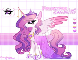 Size: 1280x994 | Tagged: safe, artist:henori_artist, imported from derpibooru, fleur-de-lis, princess cadance, alicorn, pony, base used, clothes, dress, eyelashes, female, fusion, hoof shoes, horn, horn jewelry, jewelry, mare, reference sheet, show accurate, smiling, solo