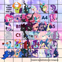 Size: 1080x1080 | Tagged: safe, artist:shiee-artopia223, imported from derpibooru, applejack, cozy glow, fluttershy, pinkie pie, princess luna, queen chrysalis, rainbow dash, starlight glimmer, thorax, twilight sparkle, oc, oc only, changedling, changeling, earth pony, pegasus, pony, unicorn, a hearth's warming tail, frenemies (episode), it's about time, sparkle's seven, the last problem, base used, bunny ears, clothes, costume, dangerous mission outfit, dress, eyepatch, female, future twilight, goggles, hoodie, king thorax, male, mare, saloon dress, saloon pinkie, stallion, winter outfit