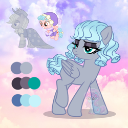 Size: 1100x1100 | Tagged: safe, artist:shiee-artopia223, imported from derpibooru, applejack, cozy glow, spirit of hearth's warming past, earth pony, pegasus, pony, base used, clothes, dress, eyelashes, female, fusion, lidded eyes