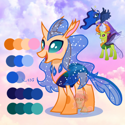 Size: 1100x1100 | Tagged: safe, artist:shiee-artopia223, imported from derpibooru, princess luna, thorax, alicorn, changedling, changeling, pony, base used, female, fusion, king thorax, mare, reference sheet, show accurate
