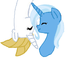 Size: 236x207 | Tagged: safe, artist:decokenite, imported from derpibooru, prince blueblood, trixie, pony, unicorn, bluetrix, boop, eyes closed, female, male, mare, noseboop, shipping, smiling, stallion, straight, upside down