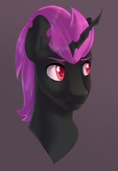 Size: 832x1201 | Tagged: artist needed, safe, imported from derpibooru, oc, oc:king dorigan, changeling, bust, purple changeling, red eyes, solo