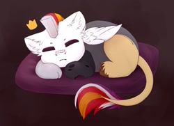 Size: 2041x1477 | Tagged: artist needed, source needed, safe, imported from derpibooru, oc, oc:myrilith, draconequus, cute, draconequus oc, pillow, sleeping, solo