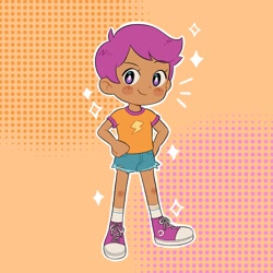 Size: 2048x2048 | Tagged: safe, artist:rosabeeart, imported from derpibooru, scootaloo, human, clothes, dark skin, humanized, looking at you, smiling, solo, sparkles