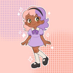 Size: 2048x2048 | Tagged: safe, artist:rosabeeart, imported from derpibooru, sweetie belle, human, blackwashing, clothes, dark skin, humanized, looking at you, smiling, solo, sparkles