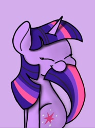 Size: 756x1024 | Tagged: safe, artist:twiliset, imported from derpibooru, twilight sparkle, pony, unicorn, biting, cute, eyes closed, female, filly, filly twilight sparkle, nom, purple background, simple background, smiling, solo, tail, tail bite, twiabetes, unicorn twilight, younger