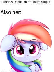 Size: 500x658 | Tagged: safe, artist:heavymetalbronyyeah, edit, imported from derpibooru, rainbow dash, pegasus, pony, cute, dashabetes, eyebrows, eyebrows visible through hair, floppy ears, fluffy, i'm not cute, looking at you, simple background, solo, white background